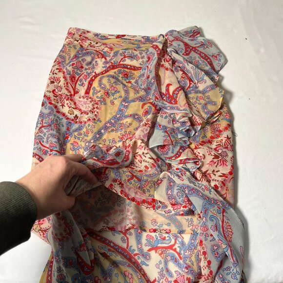 Veronica Beard Kaydence Paisley Silk Midi Skirt Multi  Ruffle Sheer 00 - Picture 11 of 16